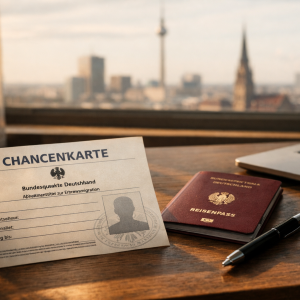 Documentos de inmigración alemanes en escritorio